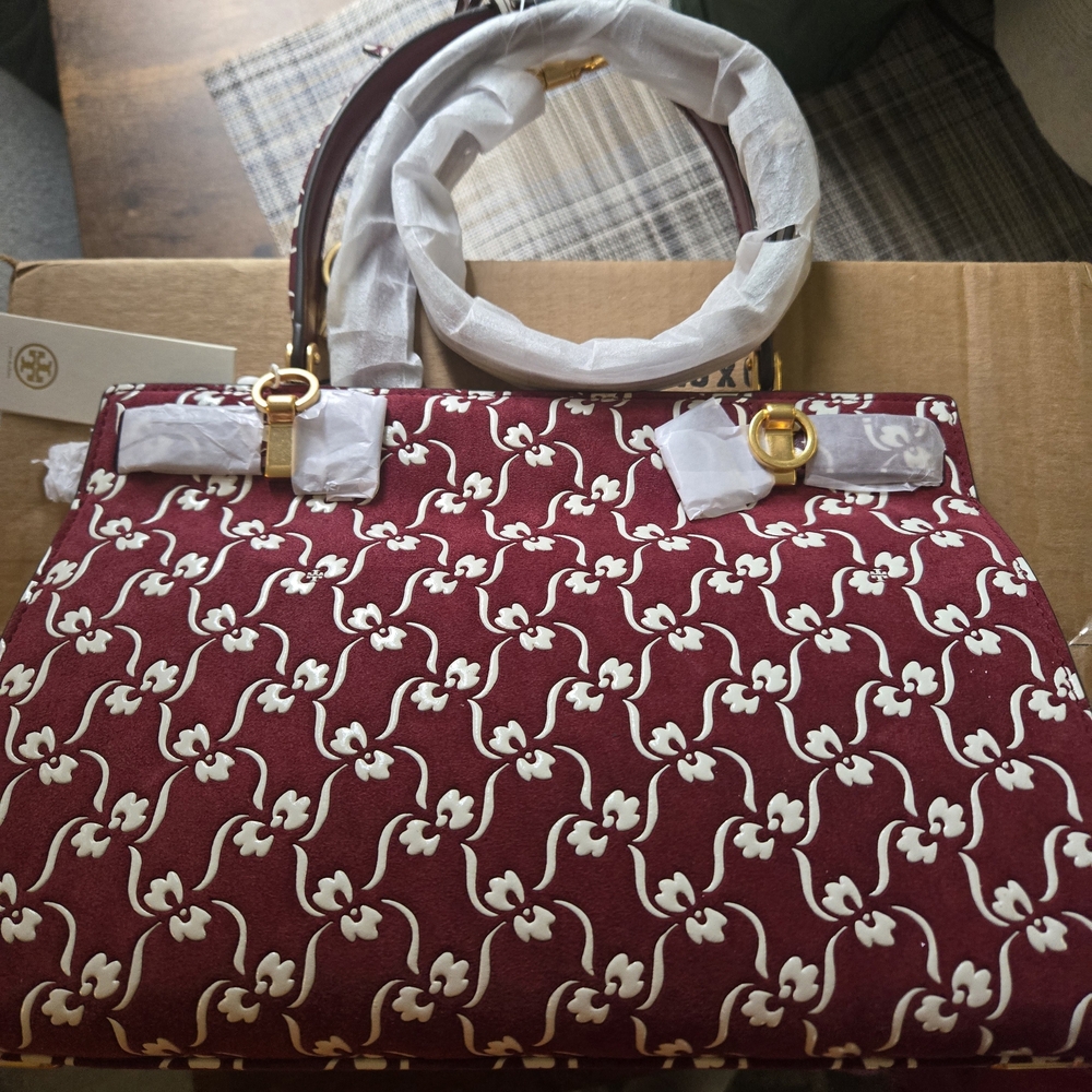 Tory Burch Burgundy and White Patterned Satchel - Picture 5 of 7